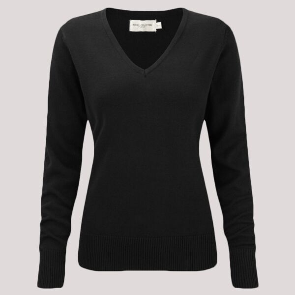 Russell Collection Ladies Cotton Acrylic V Neck Sweater Thumbnail
