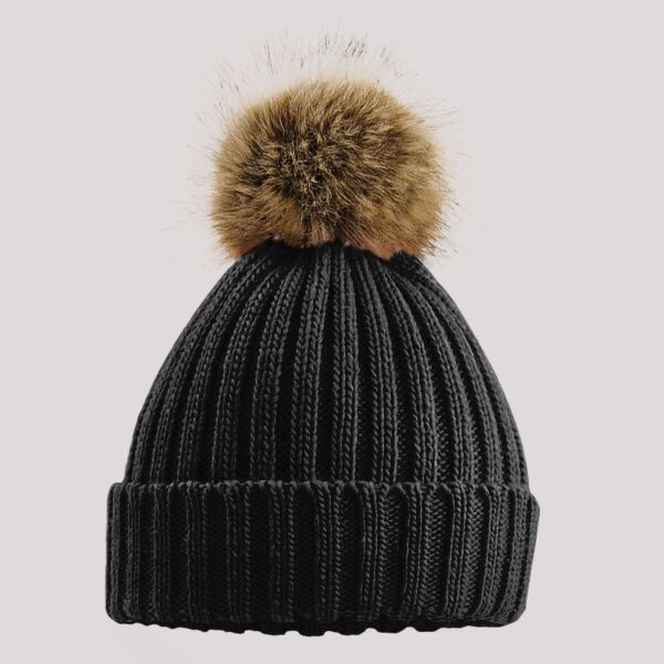 Beechfield Faux Fur Pop Pom Chunky Beanie Thumbnail