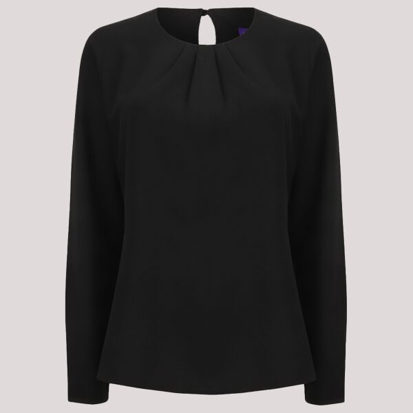 Henbury Ladies Pleat Front Long Sleeve Blouse Thumbnail